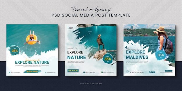 PSD post sui social media dell'agenzia di viaggi o post su instagram per le vacanze in tournée