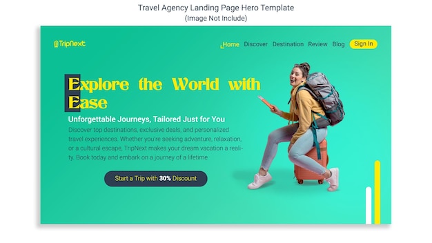 travel agency website landing page hero template design fully editable with smart object