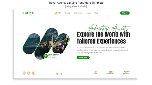 travel agency website landing page hero template design fully editable with smart object