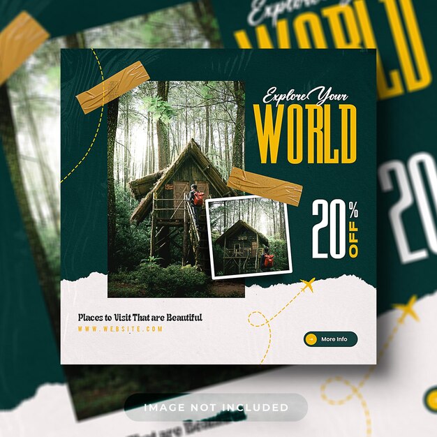 PSD 旅行とツアーのソーシャルメディア投稿 インスタグラム投稿またはウェブバナーのテンプレート