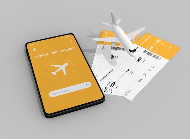 여행 앱 및 탑승권 모형