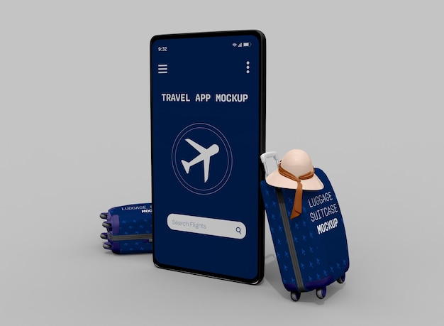 Travel App and Suitcase Mockup