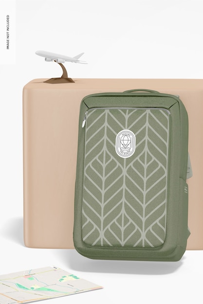 Travel Backpack Mockup, Leaned