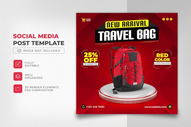 Travel Bag Social Media Post Template Design