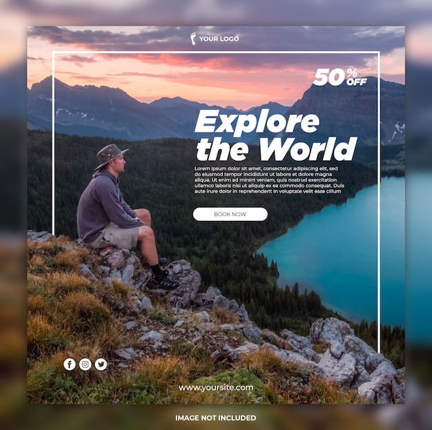 Travel banner adventure tours instagram post or square banner template