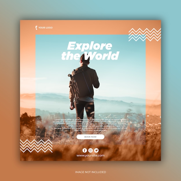 Travel banner social media template or square flyer