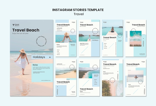 Modello di storie di instagram da spiaggia di viaggio