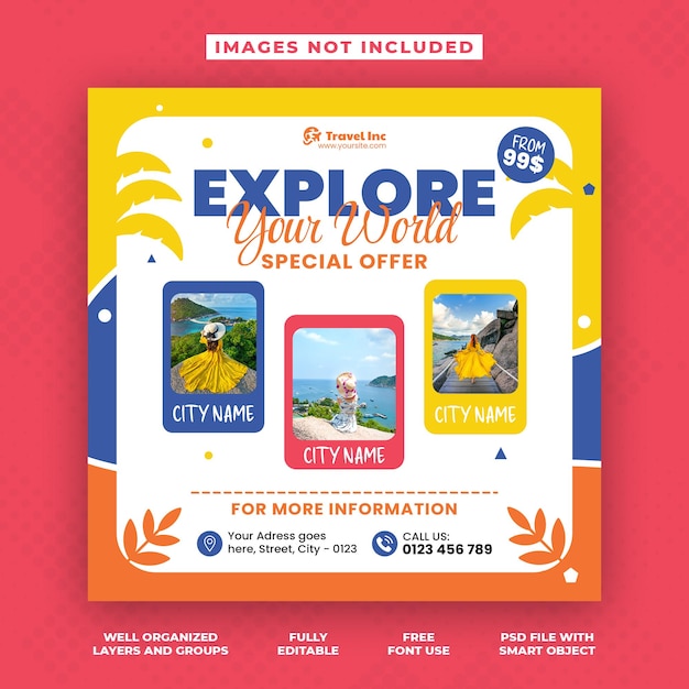 Travel business banner or corporate social media banner and instagram post