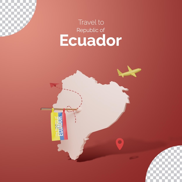 Travel concept of ecuador map 3d rendering with the national flag