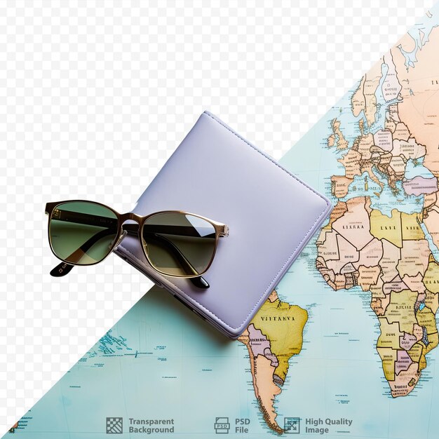 PSD travel concept with fashion sunglasses and thailand passport on transparent background