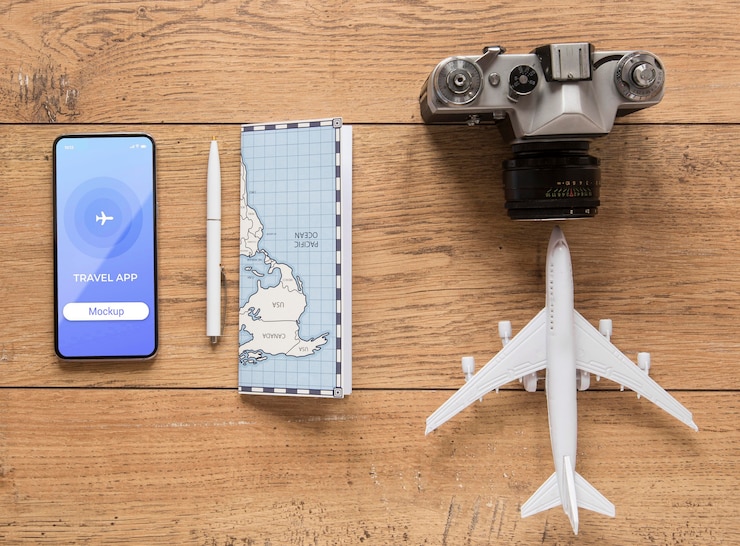 PSD travel concept with phone mockup