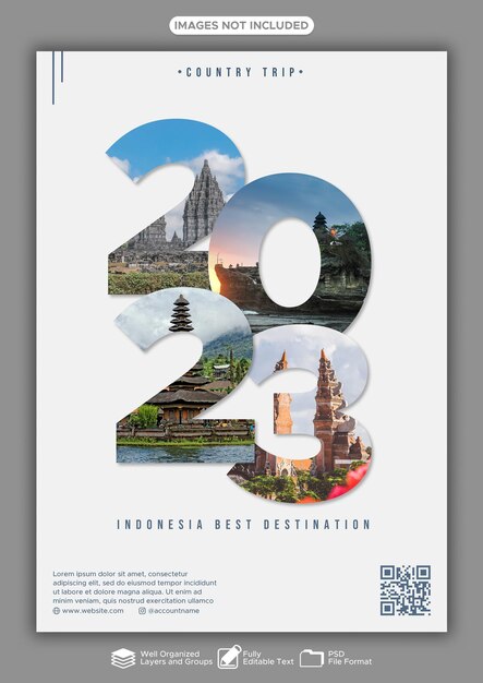 PSD travel destination poster template simple and elegant style fully editable image and year number