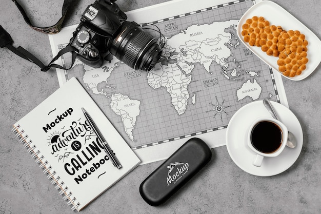 PSD travel equipment still life mockup