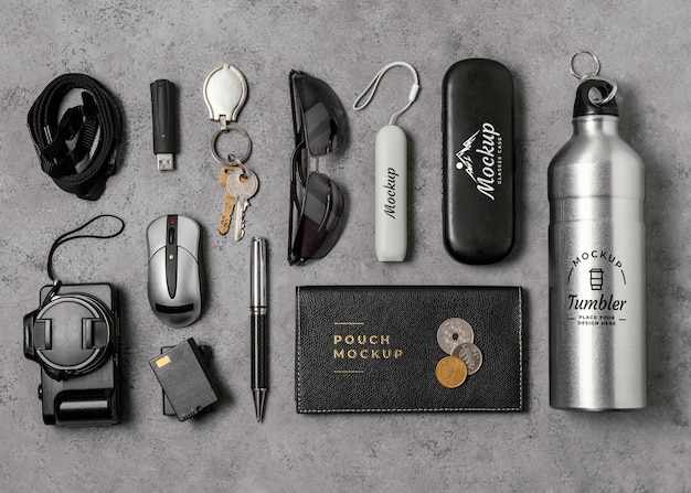 PSD travel equipment still life mockup