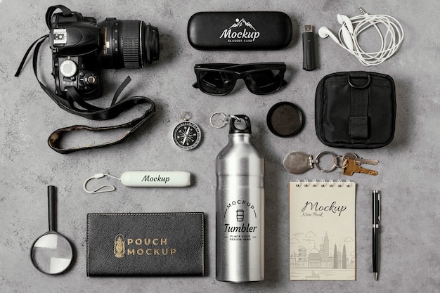 PSD travel equipment still life mockup