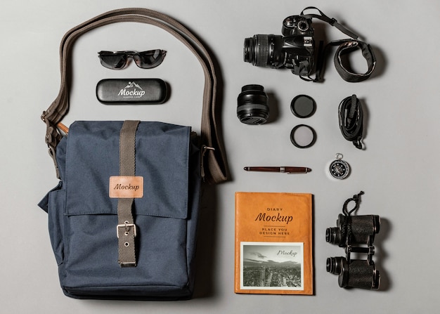 PSD travel equipment still life mockup