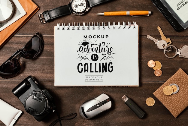 Travel equipment still life mockup