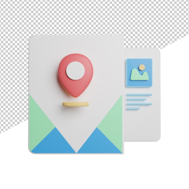 旅行ガイドマップの正面図透明な背景にイラストをレンダリングする3Dアイコン