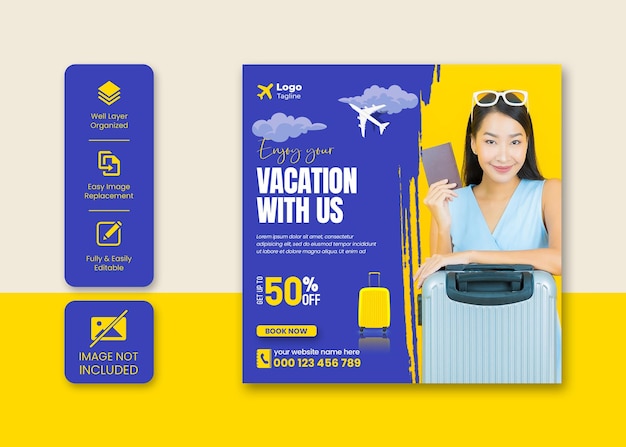 Travel holiday vacation instagram post post or social media banner post template