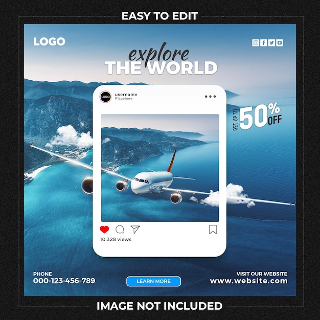 Travel holiday vacation instagram post or social media banner template