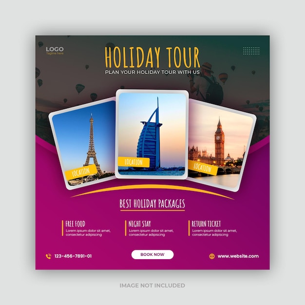 Travel holiday vacation instagram post or social media banner template