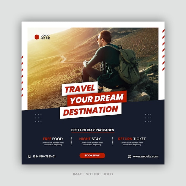 Travel holiday vacation instagram post or social media banner template