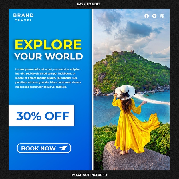 Travel holiday vacation instagram post or social media banner template