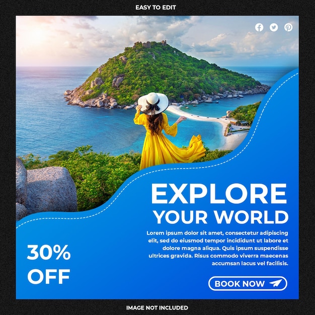 travel holiday vacation instagram post or social media banner template