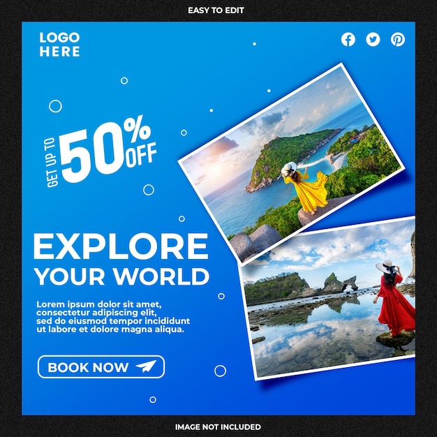 Travel holiday vacation instagram post or social media banner template