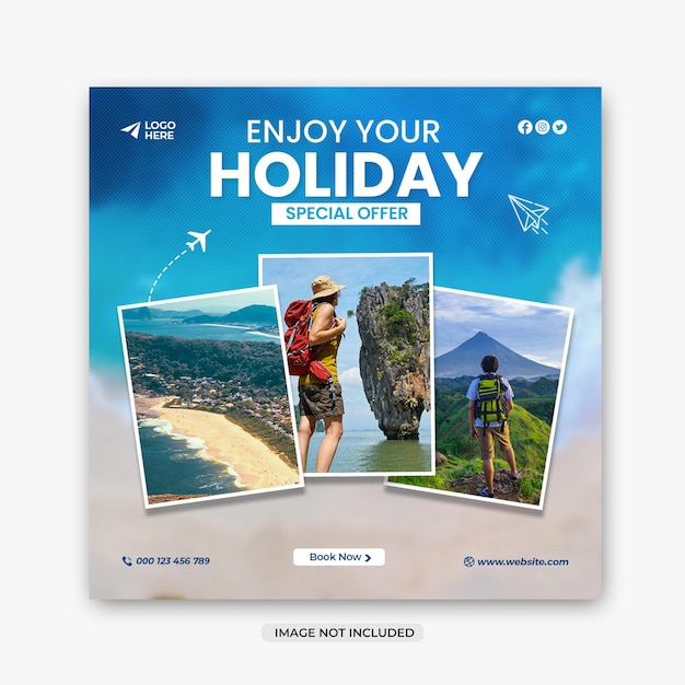 PSD travel holiday vacation instagram post or social media post design