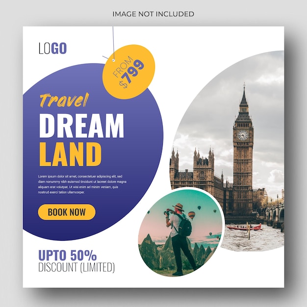 PSD travel holiday vacation social media post banner or square flyer design template