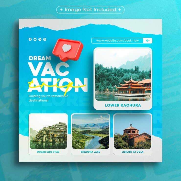 PSD travel holiday vacation social media post template with photo frame