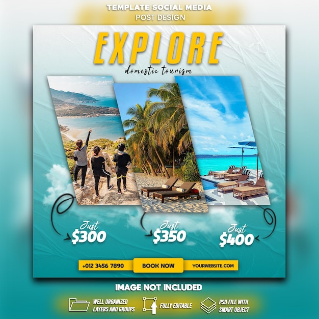 Travel holiday vacation social media post template