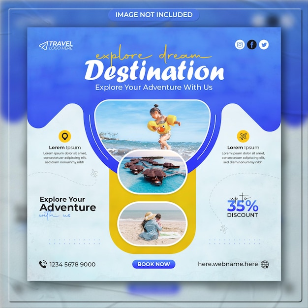 travel holiday vacation social media post or travelling instagram square flyer web banner template