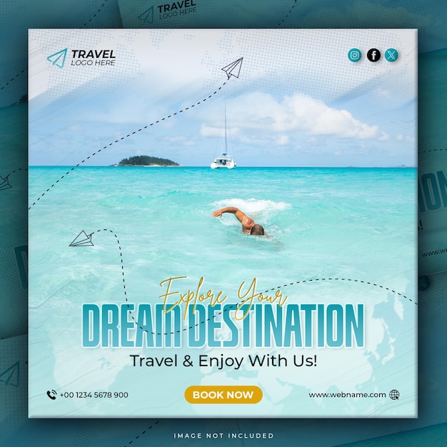 Travel holiday vacation tour social media instagram post or tourism square web banner template