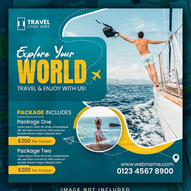 Travel holiday vacation tour social media instagram post or tourism square web banner template