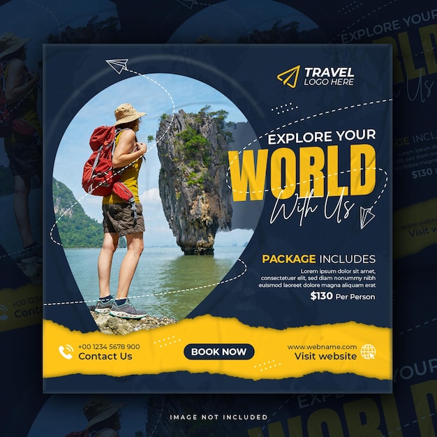 Travel holiday vacation tour social media instagram post or tourism square web banner template