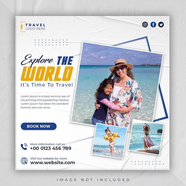 Travel holiday vacation tour social media post or instagram web banner template