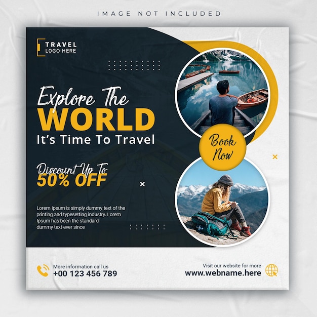 Travel holiday vacation tour social media post or instagram web banner template