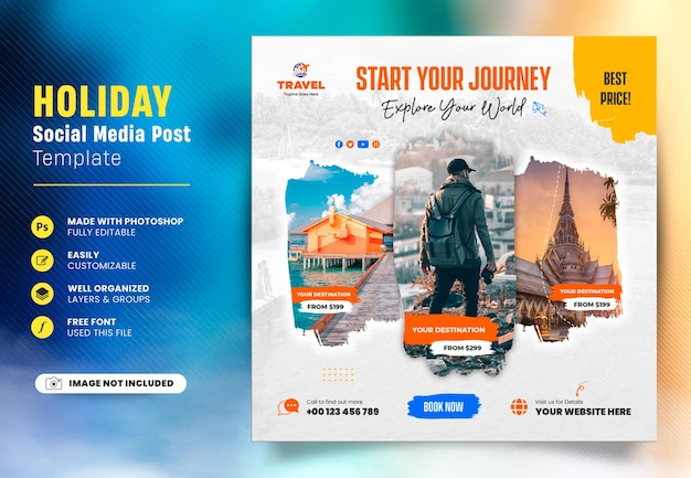 PSD travel and holiday vacation web banner social media design