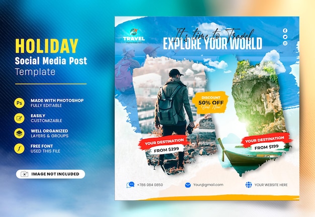 Travel and holiday vacation web banner social media design