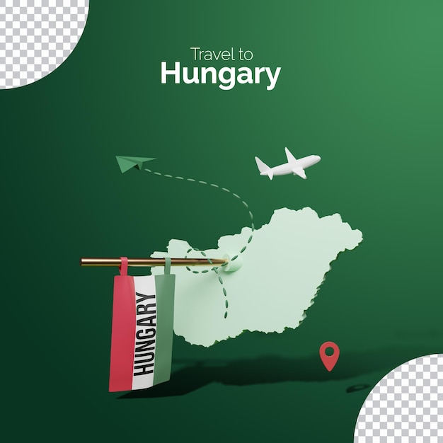 Travel to Hungary with a 3d rendering Map on the green background