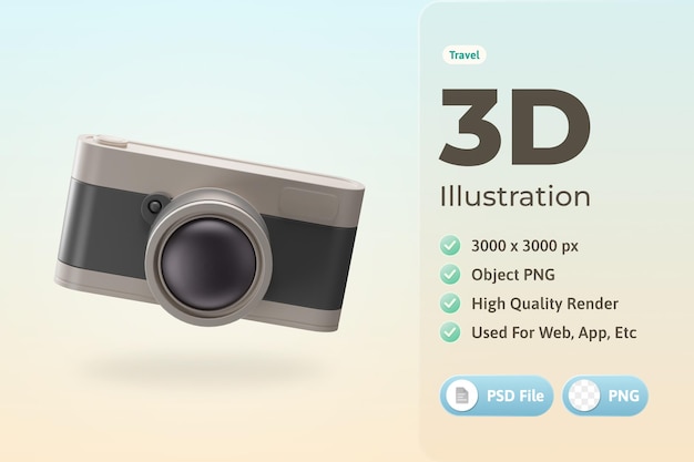 PSD travel icon camera 3d illustration