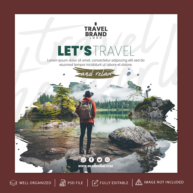 PSD travel instagram post or cover template