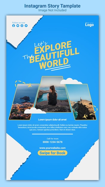 PSD travel instagram stories tamplate let's explore the beatufull world