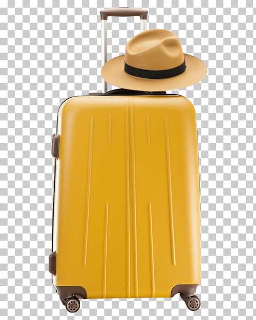 PSD travel luggage bag and a straw hat isolated on transparent background png psd