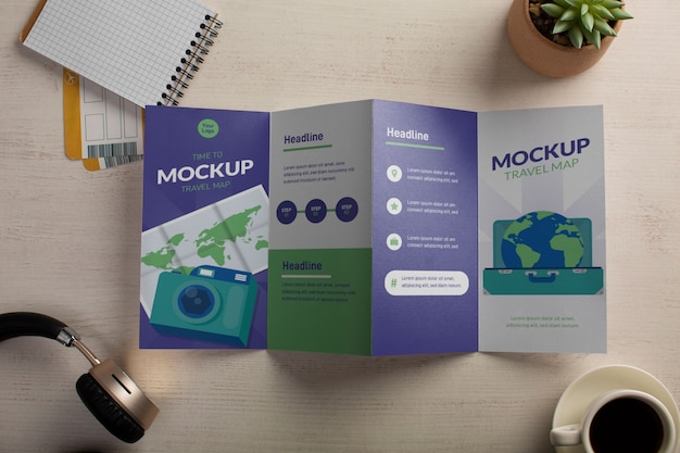 Travel map and itinerary mock-up design