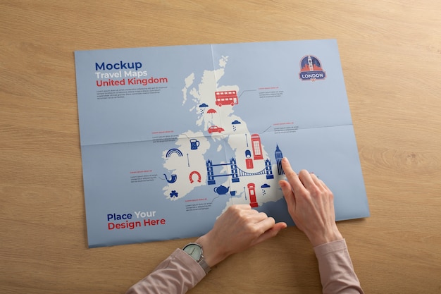 PSD progettazione del mockup della mappa di viaggio