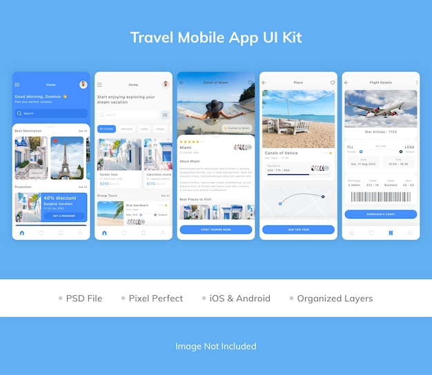 Kit dell'interfaccia utente dell'app mobile di viaggio