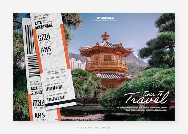 PSD travel mockup with airline luggage tag template in photoshop psd